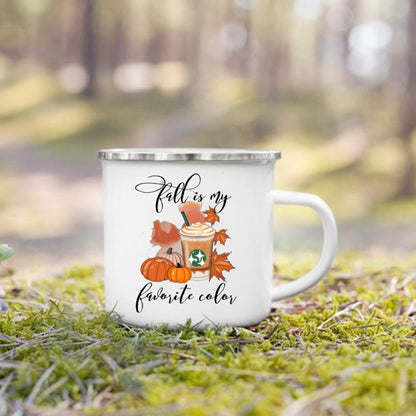 Pumpkin Leaves Dog Cat Printed Enamel Mugs Coffee Cups Fall Thanksgiving Party Wine Juice Mug Handle Cup Autumn Holiday Gifts