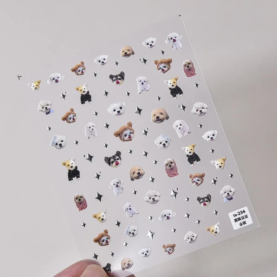 Graffiti Cat Claw Rabbit Bunny Bear Dog Flower Lovely Animal Fruit Dim Sum Candy Sunflower Adhesive 5D Nail Art Stickers Decal