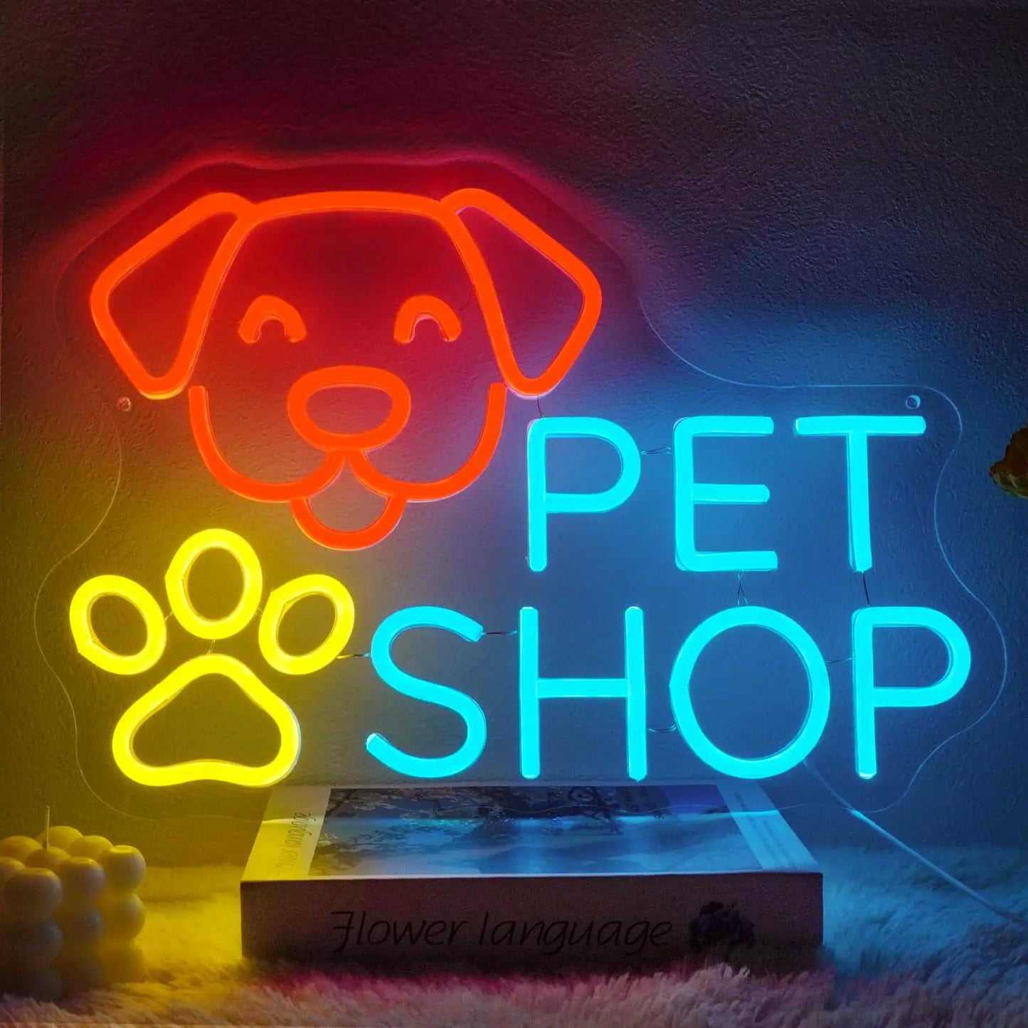 Pet Shop Neon Sign Grooming Sign for Wall Decor Pet Shop Open Business Pet Salon Doggy Daycare Dog Cat Spa Store Decor