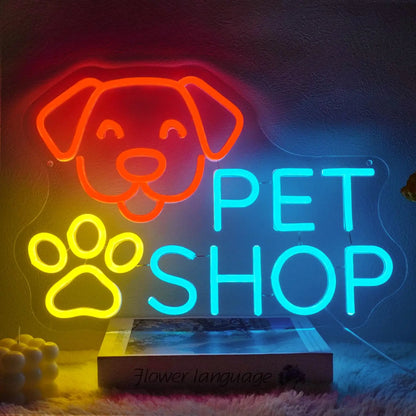 Pet Shop Neon Sign Grooming Sign for Wall Decor Pet Shop Open Business Pet Salon Doggy Daycare Dog Cat Spa Store Decor