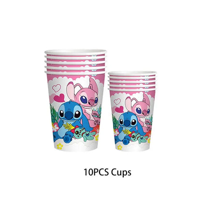 Lilo And Stitch Birthday Decoration Disney Pink Stitch Party Theme Tableware Set Angel Balloons Happy Supplies Kids Girl Favors