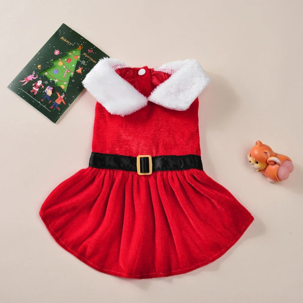 Christmas Dog Skirt Cute Pet Santa Claus Dress Costume for Small Medium Dogs Cat Puppy Cosplay Clothes Pug New Year Party Gifts