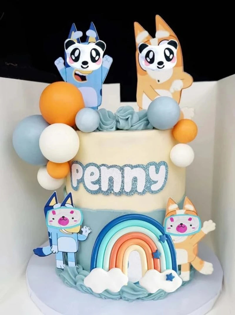 14pcs Blue Rainbow Cake Toppers With Orange White Balls For Dog Birthday Cake Decorations Baby Shower Party Supplies