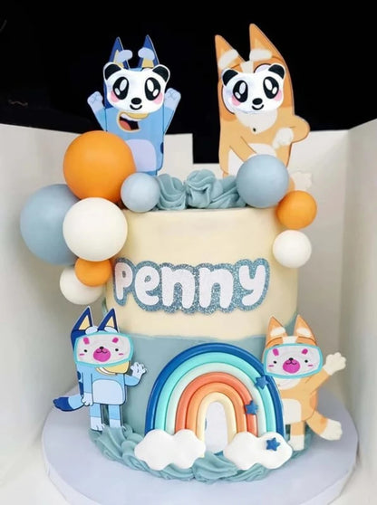 14pcs Blue Rainbow Cake Toppers With Orange White Balls For Dog Birthday Cake Decorations Baby Shower Party Supplies