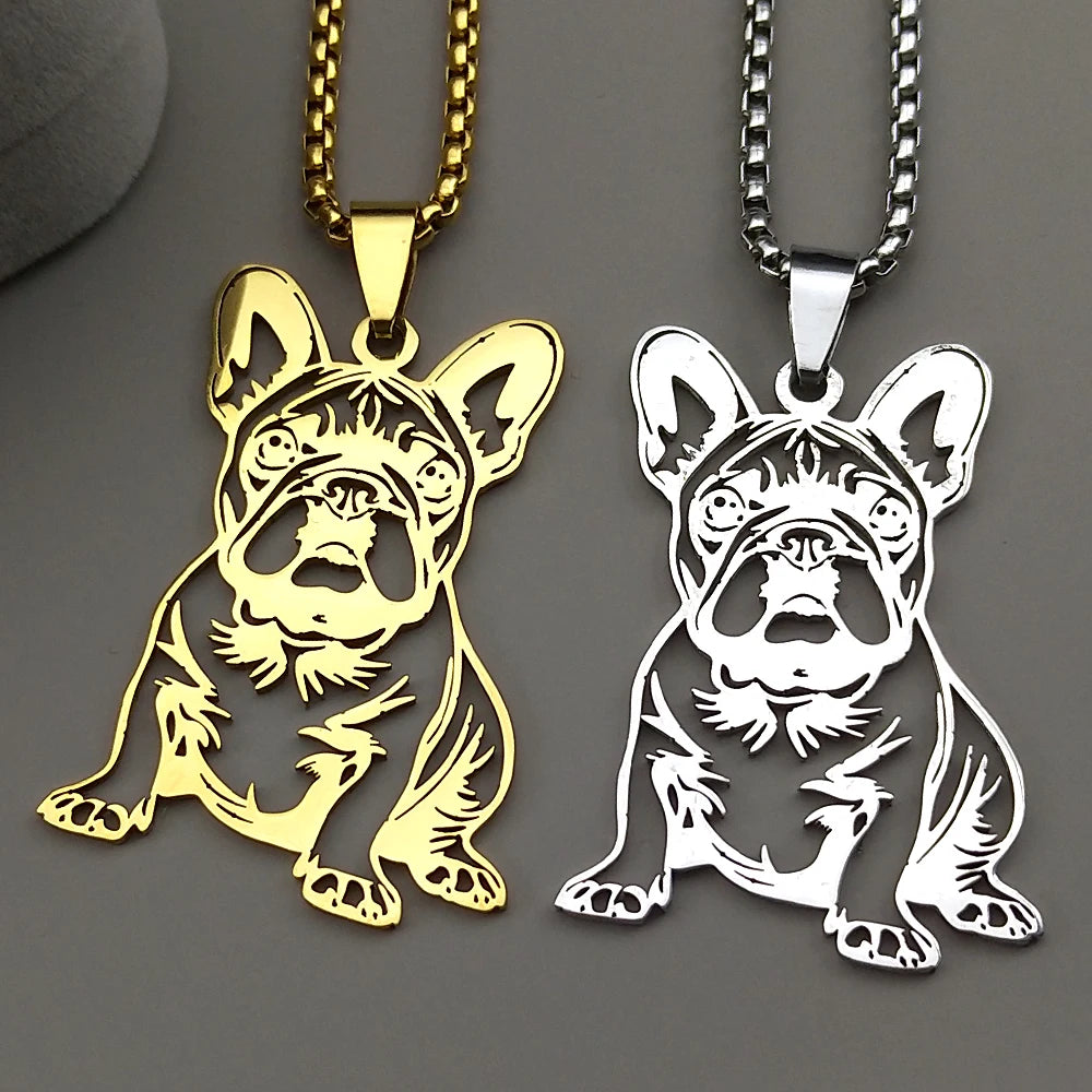 Sweet French Bulldog Chain For Women Men Stainless Steel Silver Color Animal Puppy Pug Dog Lovely Pendant Necklace Jewelry
