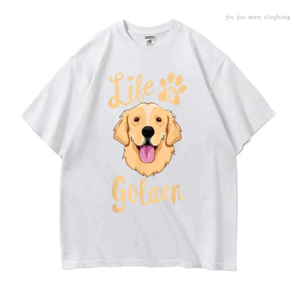 the GOLDEN LIFE - Life Is Golden Retriever T-Shirt, Men/Women Dog Owner Gift T-Shirt, Cotton Loose Casual T-Shirts, Unisex Tops Tees O-Neck Oversized