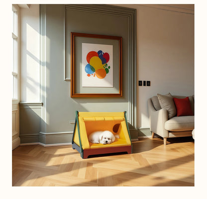 Wooden Pet Tent House - Washable Dog Bed for Small Dogs, Cat House with Removable Cover, Cozy Pet Tent for Indoor/Outdoor Use