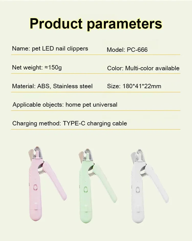 2 In 1 Pet Nail Clippers with Led Light Dog Cat Special Blood Line Scissors Multifunction Animals Paw Nail Trimmer Pet Supplies