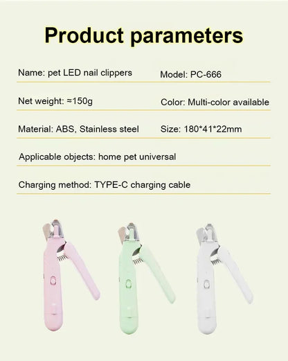 2 In 1 Pet Nail Clippers with Led Light Dog Cat Special Blood Line Scissors Multifunction Animals Paw Nail Trimmer Pet Supplies