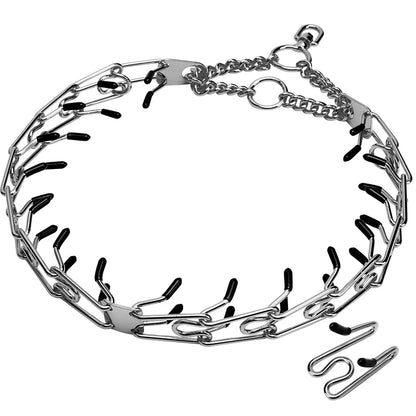 Training Prong Dog Collar Removable Black Pet Link Chain Adjustable Stainless Steel Metal Spike Necklace with Comfort Rubber Tip
