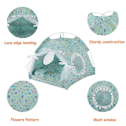 the PRINCESS PUPPY TENT - Pet Dog Tent House, Floral Print Enclosed Cat/Dog Tent Bed, Indoor Folding Portable Comfortable Kitten/Puppy Bed, Kennel for Small Pets