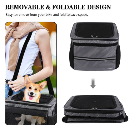 Dog Bike Basket, Small Medium Pets Dog Basket for with Breathable Mesh, Removable Bicycle Basket Front Handlebar Bicycle Basket