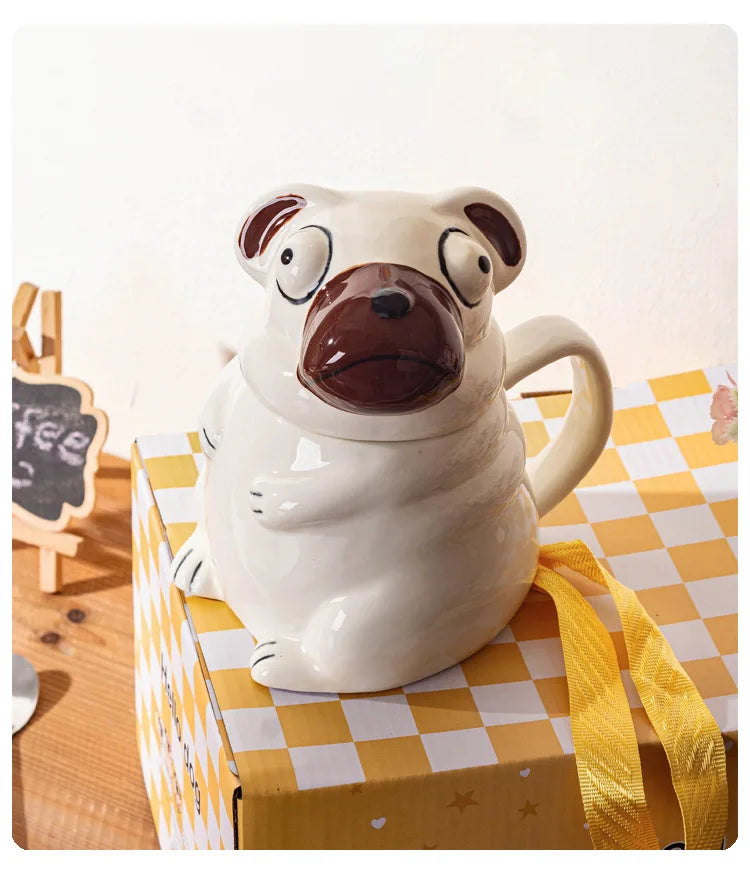Funny Pug Dog Mug Large Ceramic Cup Cute Creative Gift for Boyfriend Birthday Present