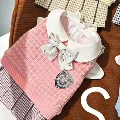 Fashion Winter Pet Clothes College Dress Pet Sweater Pet Plaid Dress Cat Small Dog Clothes Bow Tie Dog Clothes for Small Dog