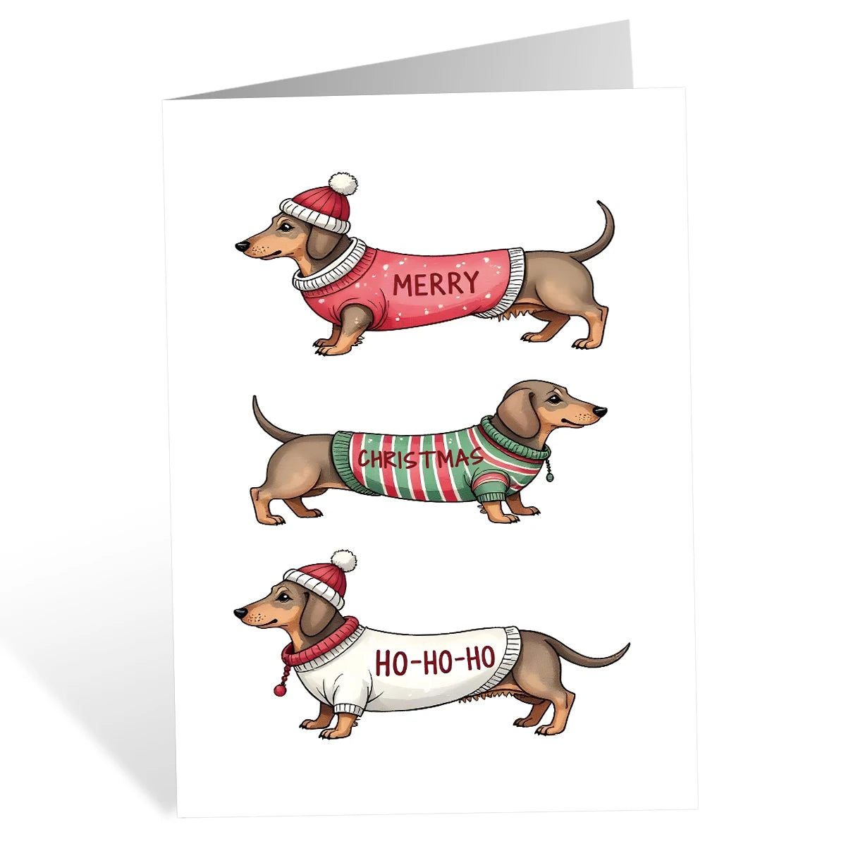 Funny Dachshund Christmas Greeting Card with Envelope,Merry Christmas Cards Perfect for Dog Lovers,Pet Owner, Holiday Gift Cards