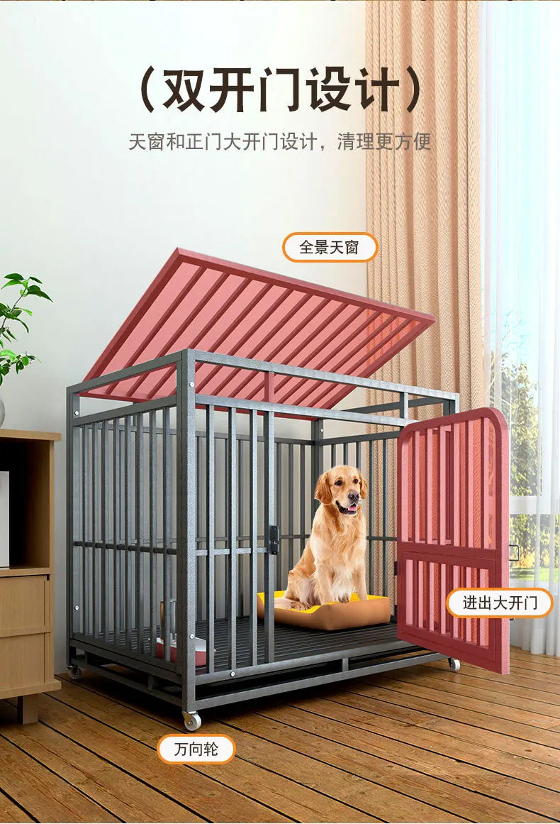 Heavy Duty Dog Cage Large Medium Pet Cage with Toilet Full Square Tube Indoor Dog House
