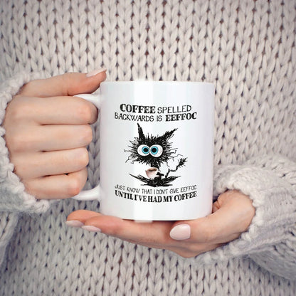 Coffee Spelled Backwards Is Eeffoc Mugs For Cat Gifts Novelty Coffee Ceramic Tea Cups White 11 oz
