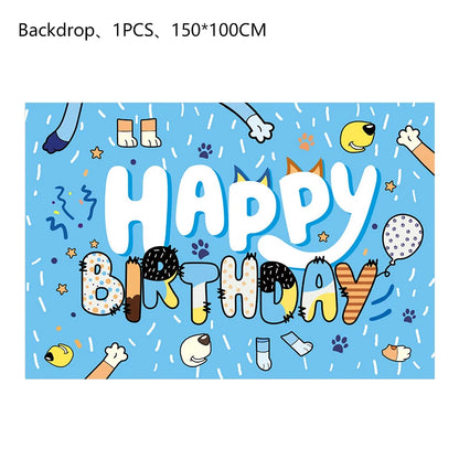 Cute Family Dog Birthday Party Decoration Disposable Plates Cups Banner Cake Stand Backdrop Balloons Set Toy Kids Party Supplies