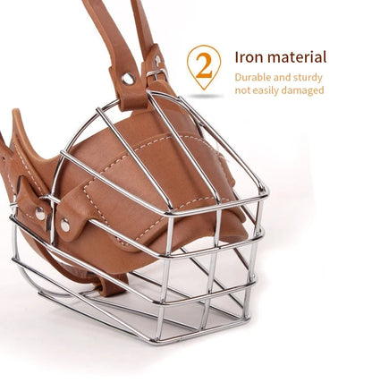 Dog Muzzle Anti Biting Pet Mouth Mask Adjustable & Breathable Leather Metal Muzzle Protection Cover Muzzles for Dog Accessories