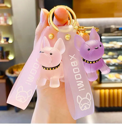 Transparent Colorful Dog Keychains Men Car Key Ring Fashion French Bulldog Keychain for Women Bag Pendant Christmas Gift