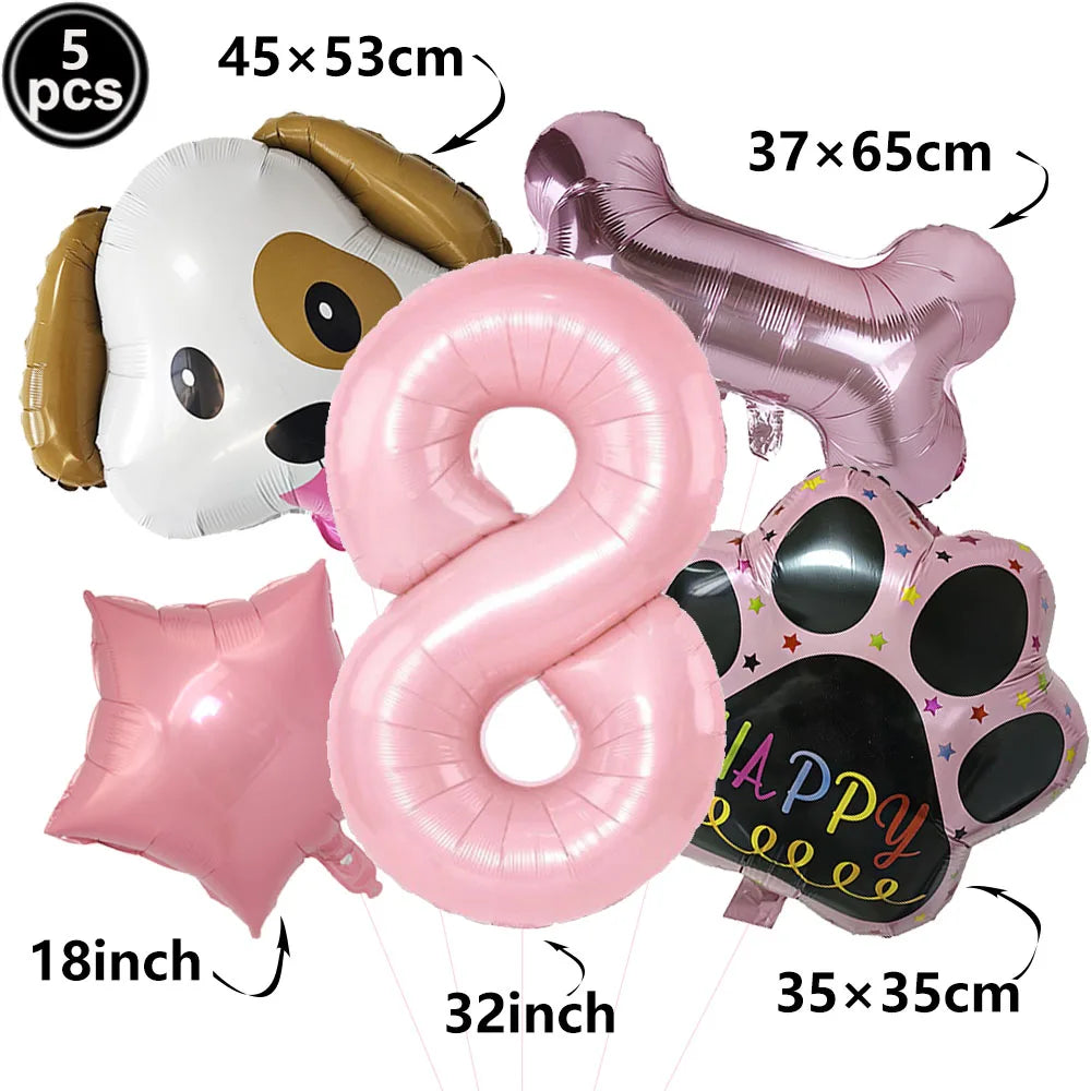 Dog Theme Party Digital Balloon Dog Head Dog Paw and Pink Dog Bone Shaped Foil Balloon Baby Shower Kids Birthday Pets Decoration