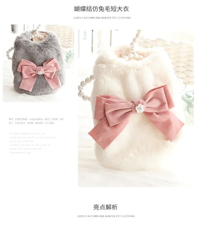 the PRINCESS PUPPY - Dog/Cat Princess Cotton Clothes, Elegant Luxury Fur Winter Overcoat for Small Dog/Cat, Clothes Bowknot Chihuahua
