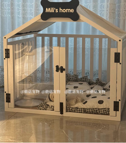 the MILKBONE HOUSE - Indoor Solid Wood Creativity Design Special Use Pet Doghouse, Detachable Washable Advanced Light Luxury Large Dogs Big Villa