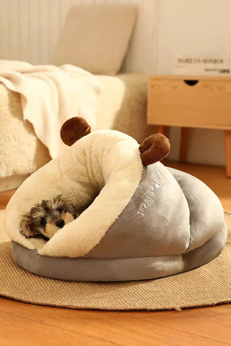 Winter Warm Small Dog Kennel Bed Breathable Dog House Cute Slippers Shaped Dog Bed Cat Sleep Bag Foldable Washable Pet House