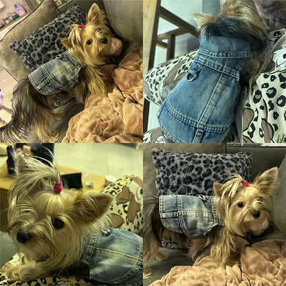 Dog Jeans Jacket ,Cool Puppy Summer Clothes ,Dog Denim Shirts for Small Boy Dogs Cats Outfits Washable Durable Harness Vest