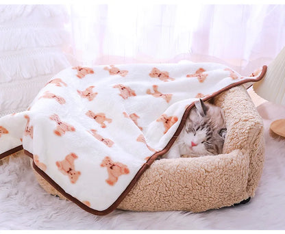 Soft Fluffy Pet Blanket High Quality Flannel Dog Sleeping Blanket Paw Print Pattern Cartoon Pet Warm Comfortable Blanket Cat Mat