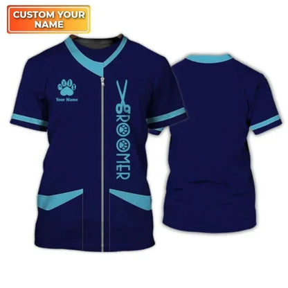 the GROOMER - Dog Grooming Graphic Printed Casual T-Shirts, Pet Groomer Customized Oversized Workwear, EU Size Unisex Pullover