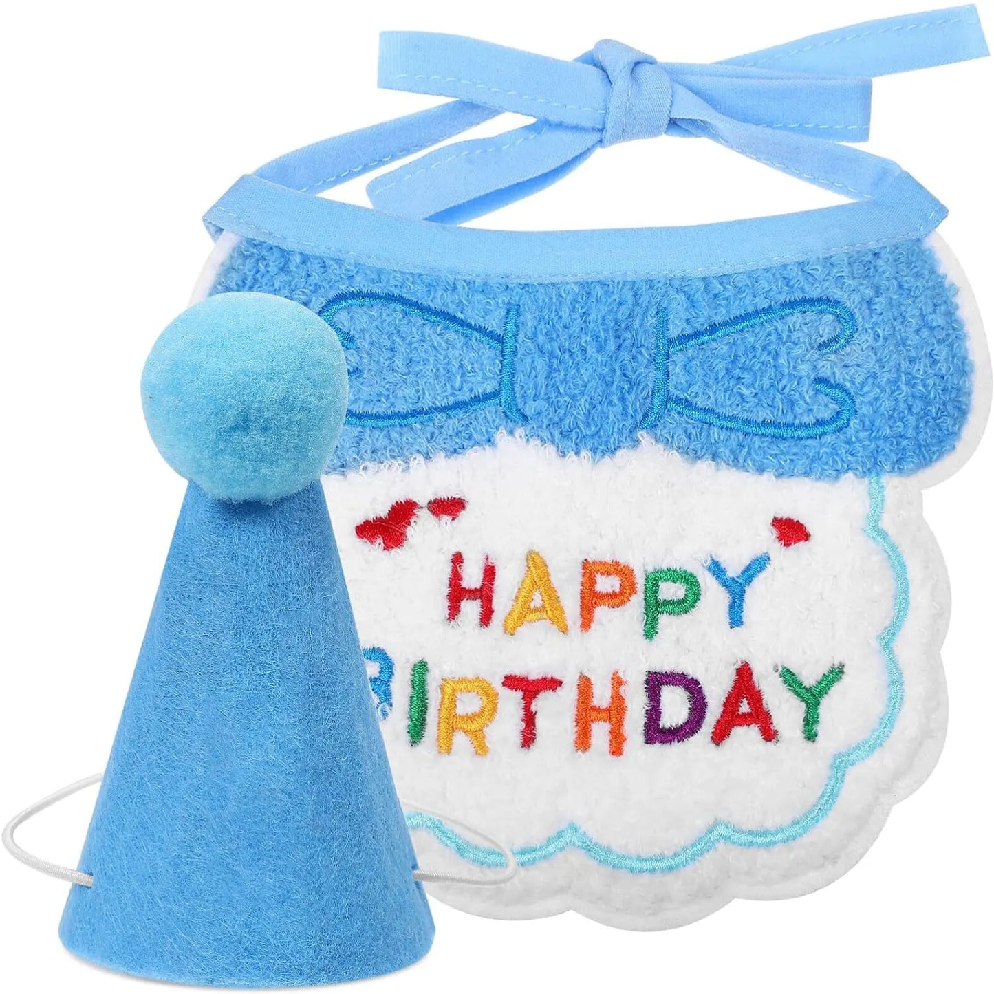 2Pcs Cat Dog Birthday Bandana Scarf  And Party Hat Pet Birthday Bib and Hat Cat Birthday Outfit Pet Birthday Decorations Set