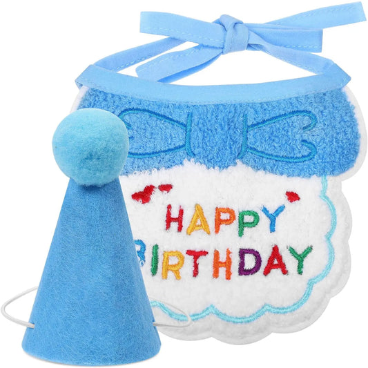 2Pcs Cat Dog Birthday Bandana Scarf  And Party Hat Pet Birthday Bib and Hat Cat Birthday Outfit Pet Birthday Decorations Set