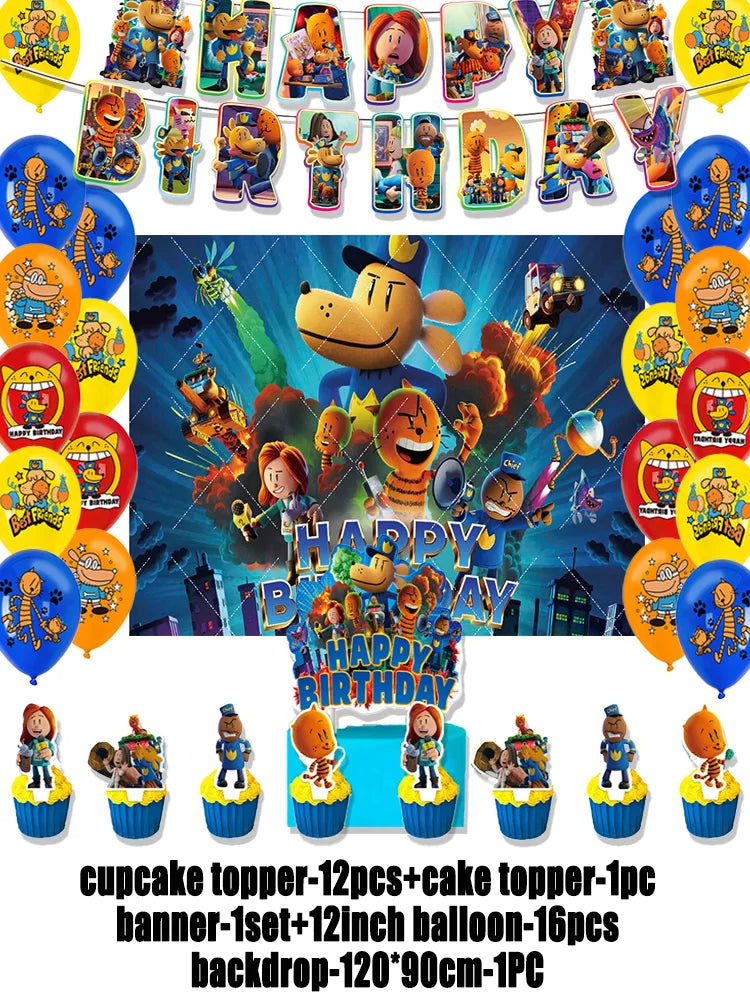 Cartoon DOGS MAN Theme Birthday Party Supplies Decoration Best Friend Balloon Banner Backdrop Cupcake Topper for Kids Child Gift
