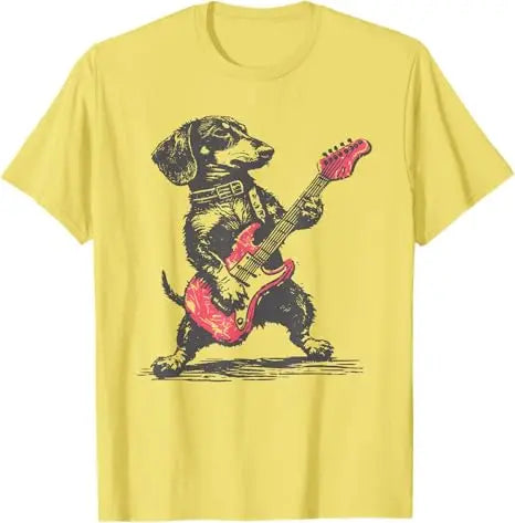 the ROCKER DOG - Vintage Dachshund Weenie Playing Guitar T-Shirt, Dog Men Music Lover Graphic Outfit, Funny Rock Hip Hop Streetwear Saying Tee
