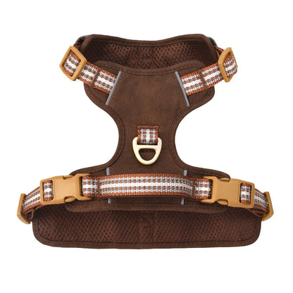 Retro leather pet chest strap, explosion-proof, reflective dog chest and back, breathable and adjustable