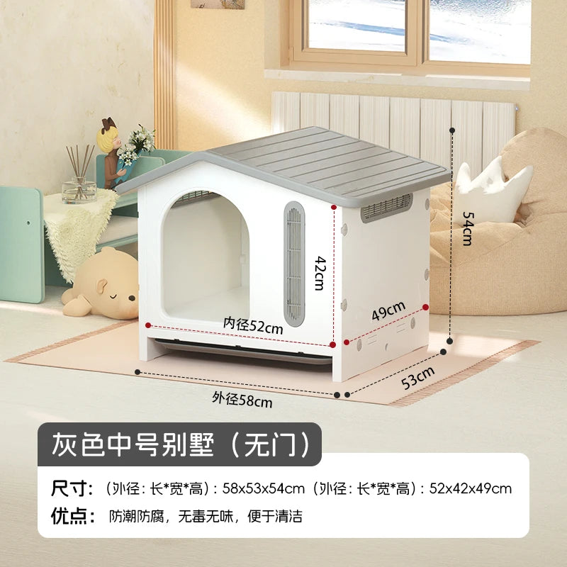 the ADORABLE ADOBE - Indoor/Outdoor Dog Villa, Winter Warm Rainproof Windproof Kennel, Small/Medium Dog Teddy/Corgi Doghouse