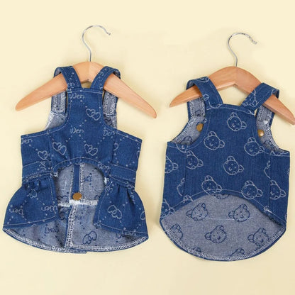 Small Dogs Clothes Designer Luxury Puppy Summer Clothes Girls Cat Dresses,Love Jeans Harness Vest Denim Dress One Piece S-XXL