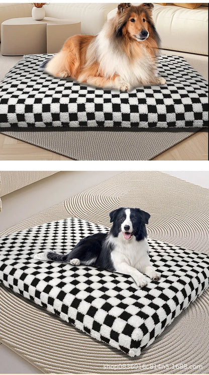 All-Season Checkerboard Dog Bed Mat - Waterproof, Washable Flannel Pet Pad for Crate, Sofa & Car