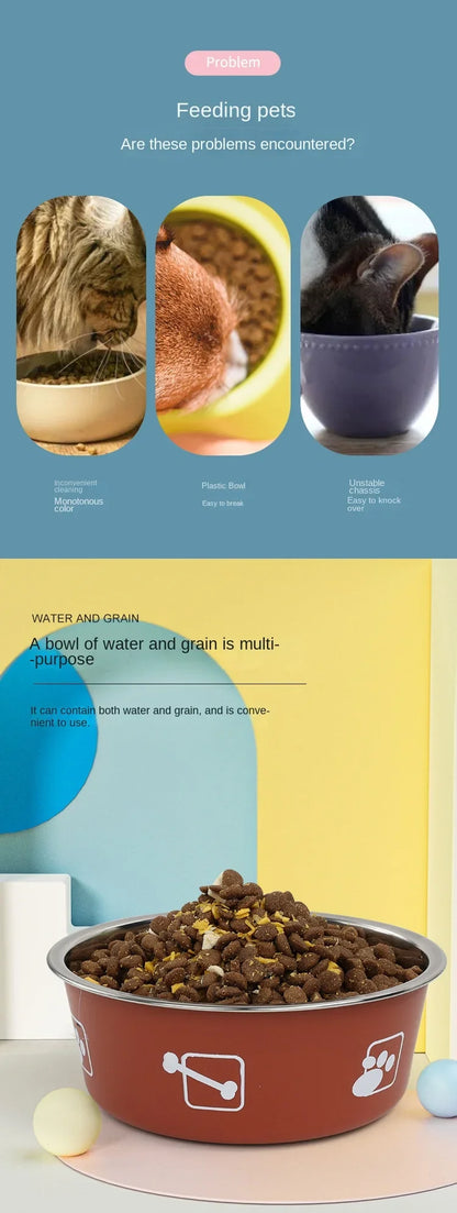 Stainless Steel Pet Bowl Double Layer Thickened Durable Anti-slip Dog Bowl Anti-knock Over Dog Food Bowl Pet Feeder Water Basin