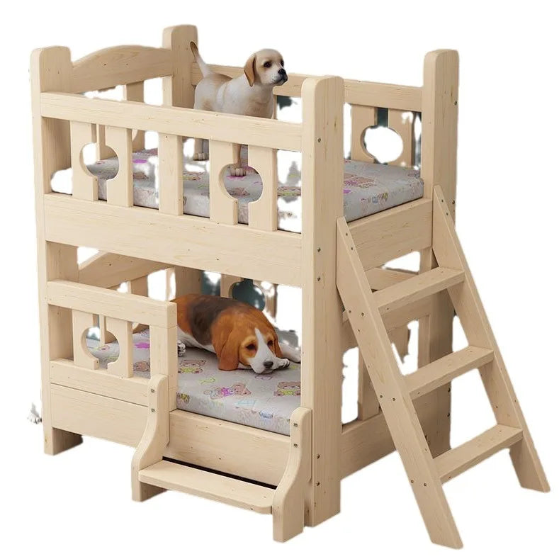 Kennel Solid Wood High and Low Bed Bunk Cat Nest Teddy Nest Dog Cot Cat Bed Dog Supplies Universal in All Seasons