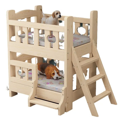 Kennel Solid Wood High and Low Bed Bunk Cat Nest Teddy Nest Dog Cot Cat Bed Dog Supplies Universal in All Seasons