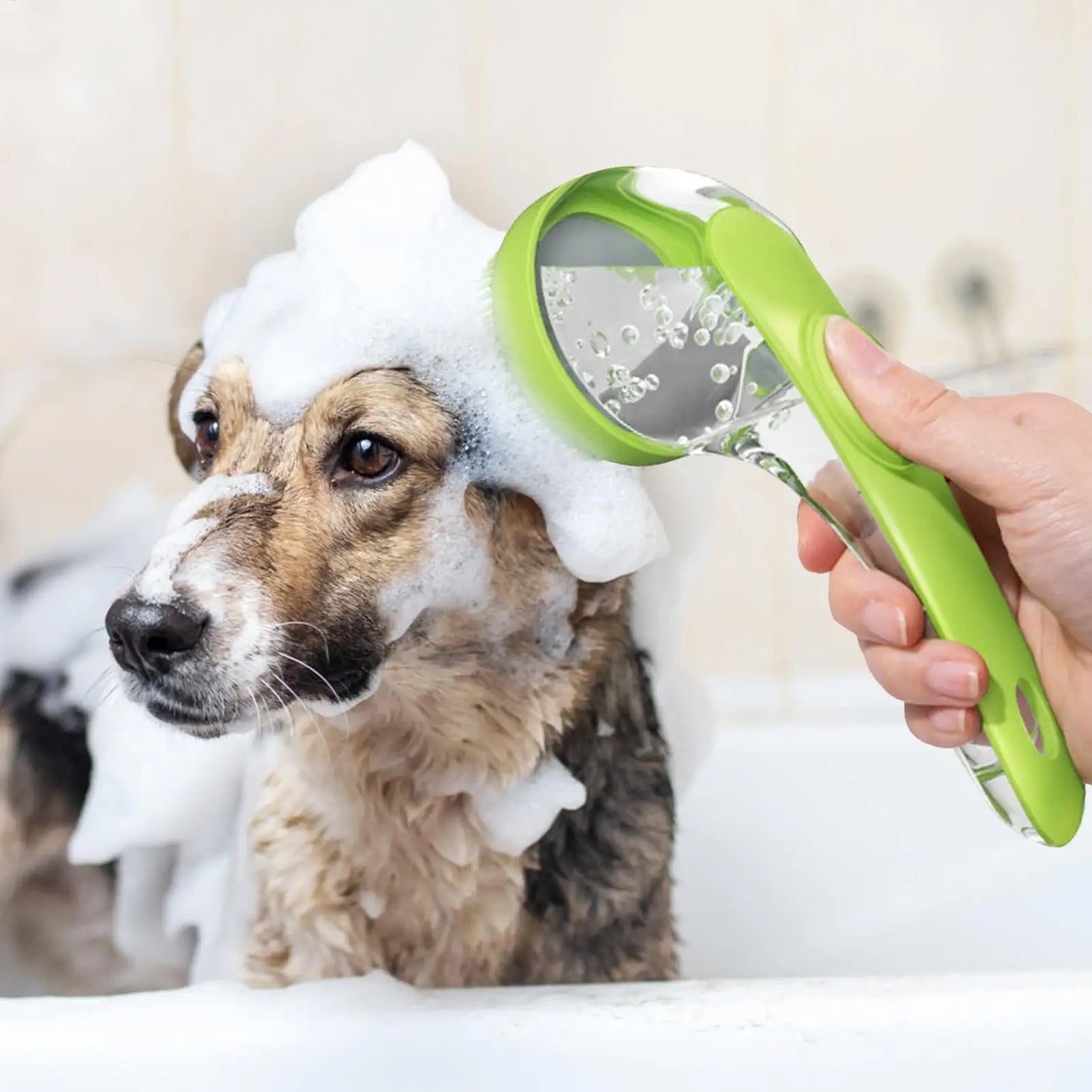 the BATHBREEZE MASSAGE BRUSH - Pet Bath Brush, Bathing Brush for Dog, Bath Gentle Scrub Massager with Soap Dispenser, Portable Washer Tool for Shower Massage
