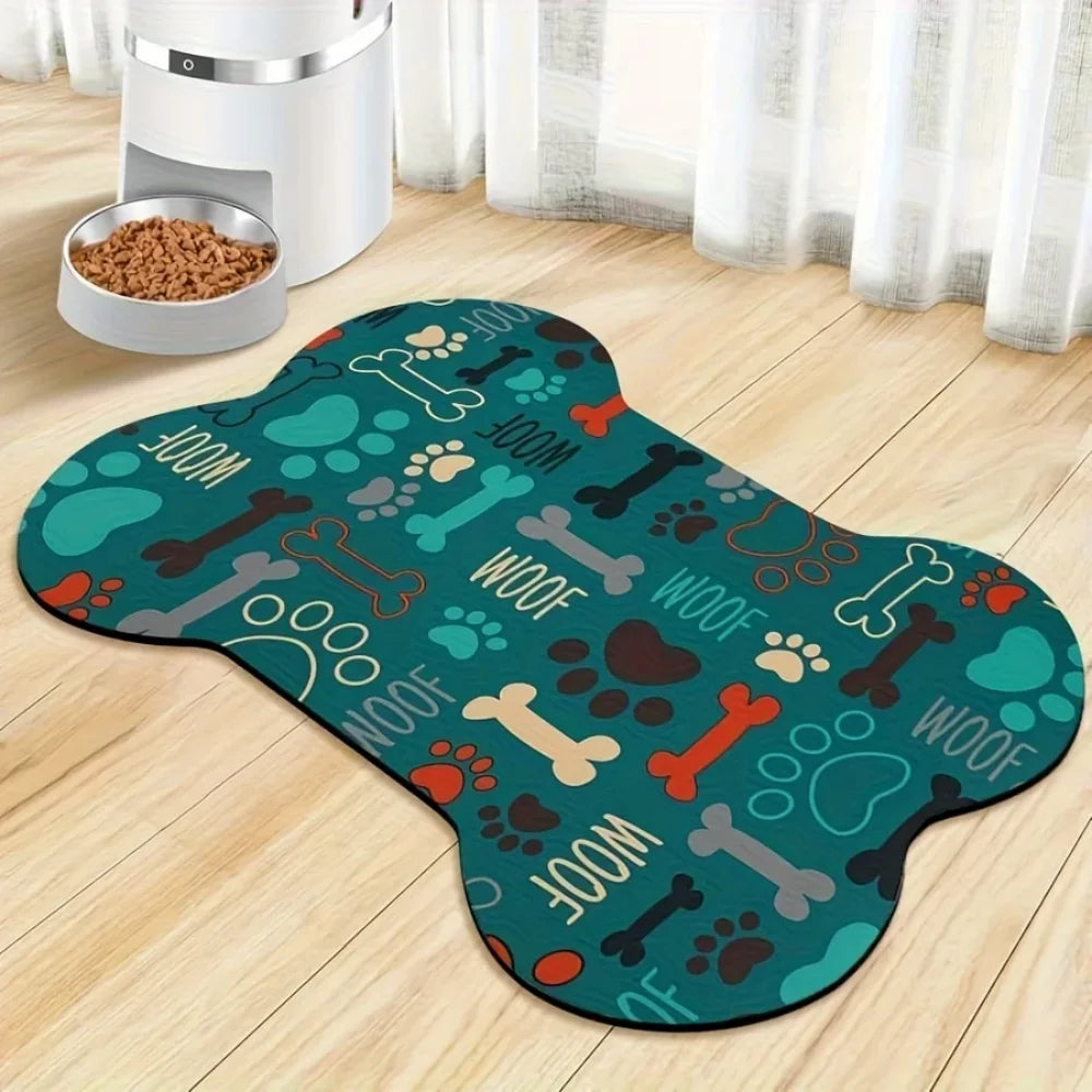 VIKAMA Bone-Shaped Pet Mat Feeding Mat Diatom Mud Carpet Cute Cartoon Floor Mat Waterproof And Dirt-Resistant Home Decoration