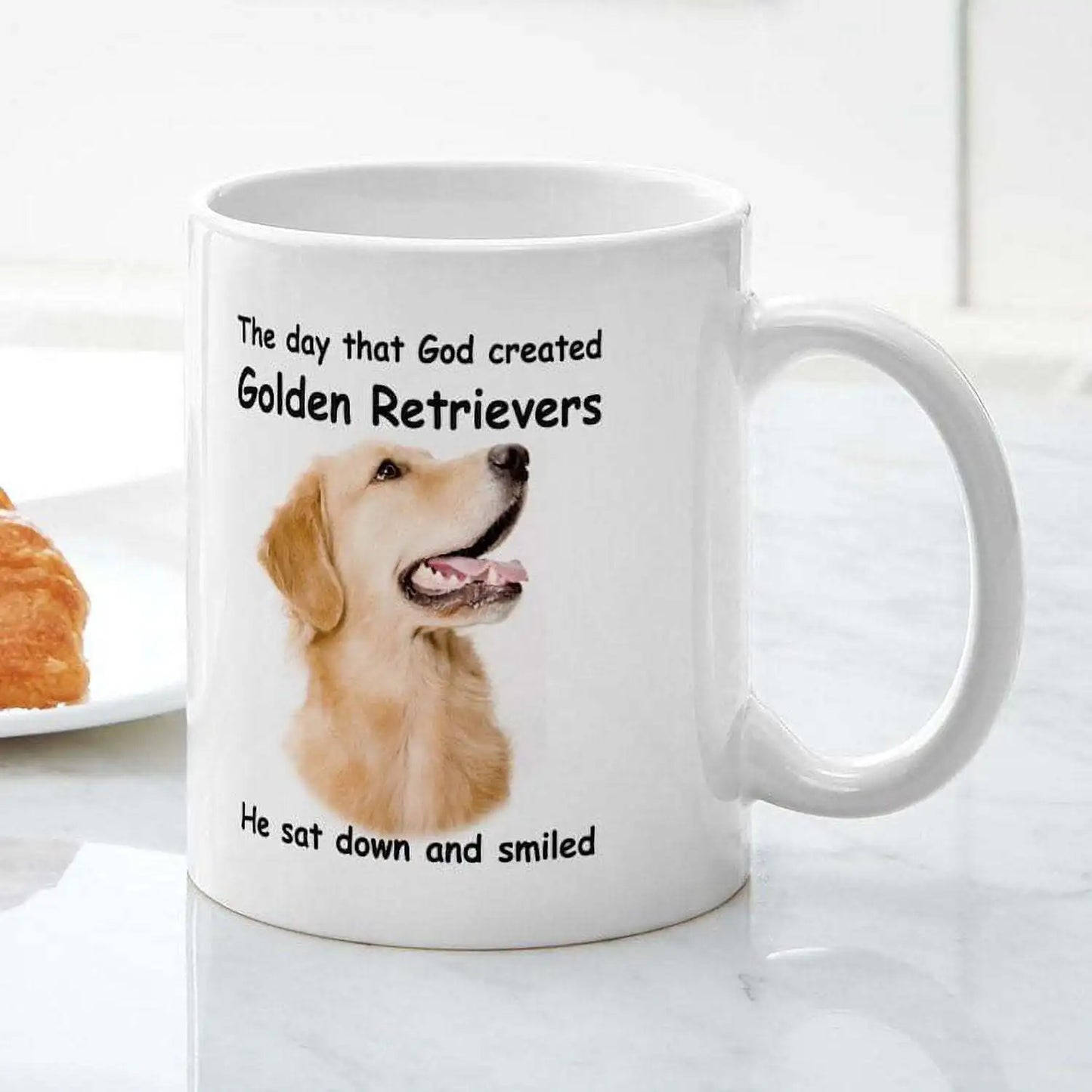 1pc Golden Retriever 11oz White Ceramic Coffee Mug with C-Handle - "He Sat Down and Smiled" Humorous Dog Lover Quote, Durable &
