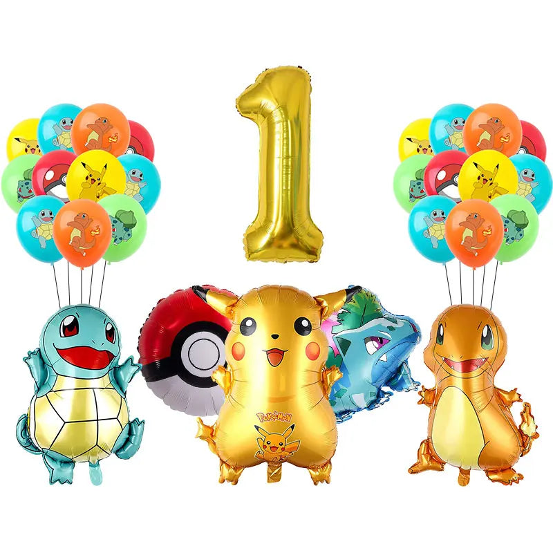 Pikachu Birthday Pokemon Party Decorations Pikachu Foil Balloons Disposable Tableware Plate Napkin Banner For Boy Party Supplies