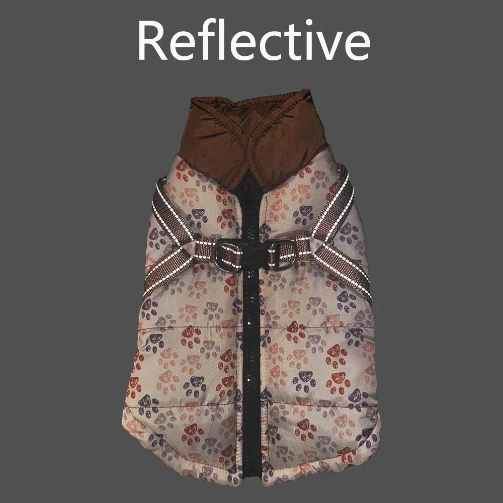 Winter Warm Pet Dog Coat For Small Medium Dogs Cat Jacket with Harness Puppy Foorprint Windproof Clothing French Bulldog Costume