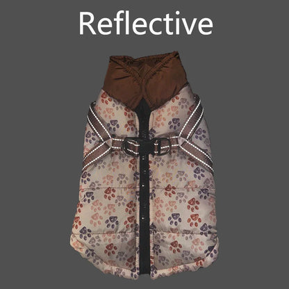 Winter Warm Pet Dog Coat For Small Medium Dogs Cat Jacket with Harness Puppy Foorprint Windproof Clothing French Bulldog Costume