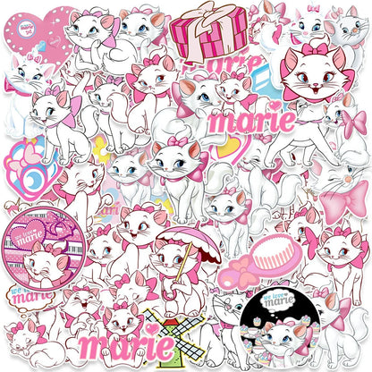 50pcs Disney The Aristocats Marie Cat Stickers Cute Cartoon Anime Sticker Phone Water Bottel Diary Kawaii Girls Decals Toy