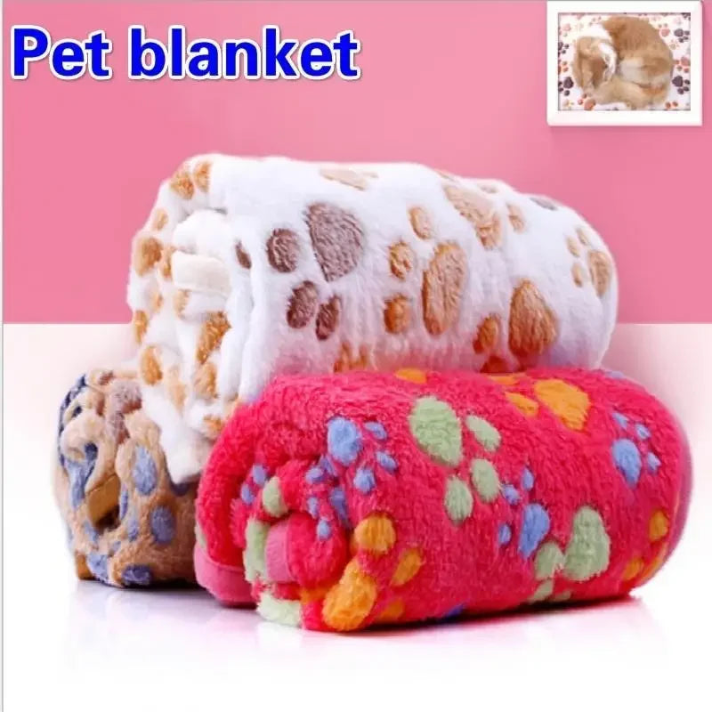 Practical 3 Colors Cute Floral Pet Sleep Warm Paw Print Dog Cat Puppy Fleece Soft Dog Blanket Pet Dog Mattress